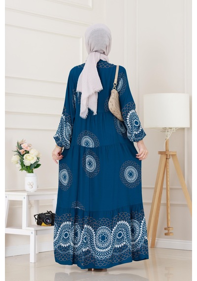 Sevitli Yarasa Kol Robalı Nare Elbise-indigo-5014 İndigo