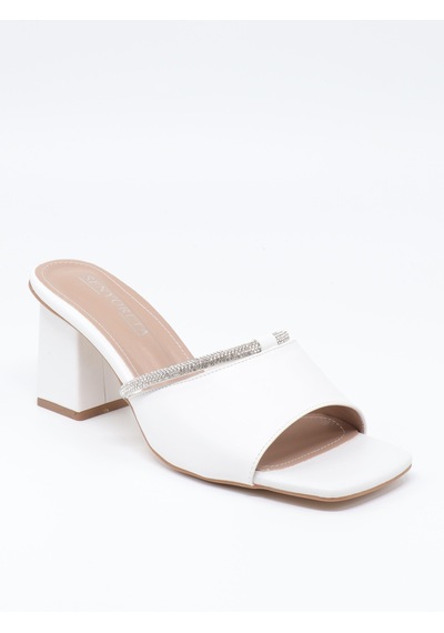 Nesilshoes Nesil Shoes Senyo 076 Beyaz Yazlık Topuklu Kadın Terlik