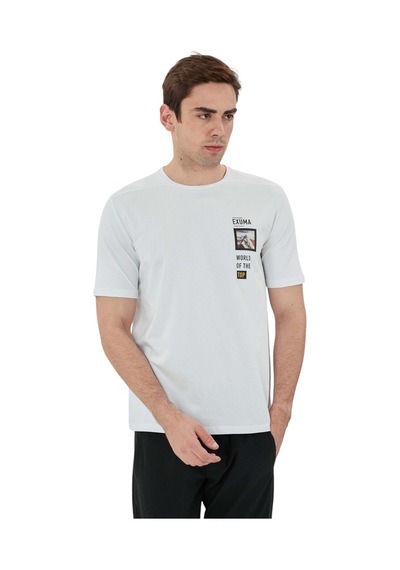 Exuma Erkek Baskılı Bisiklet Yaka T-shirt Beyaz