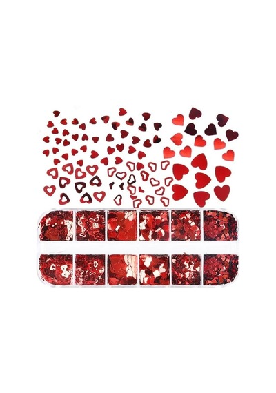 Kırmızı Tırnak Süsleme Folyo Pulları Kalp Dizayn Nail Art