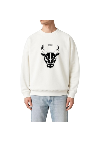 Benroma 3 İplik Penye Chıcago Bulls Baskılı Unisex Sweatshırt Beyaz