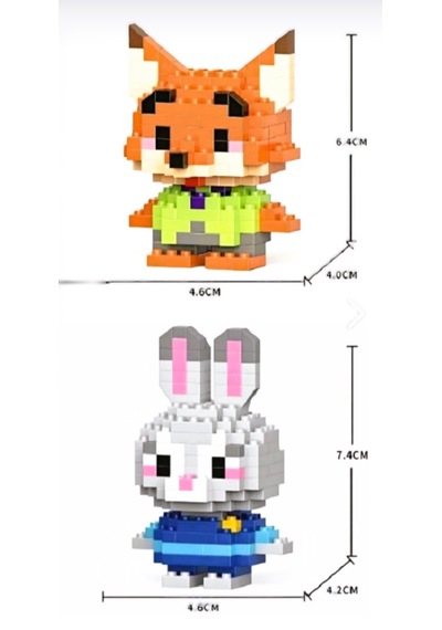 2'li Set Sevimli Karakaterler 3d Mini Yapı Blokları Zootopia Judy Hoops Rabbit Ve Nick Wild 2'li Set Sevimli Karakaterler 3d Mini Yapı Blokları Zootopia Judy Hoops Rabbit Ve Nick Wild
