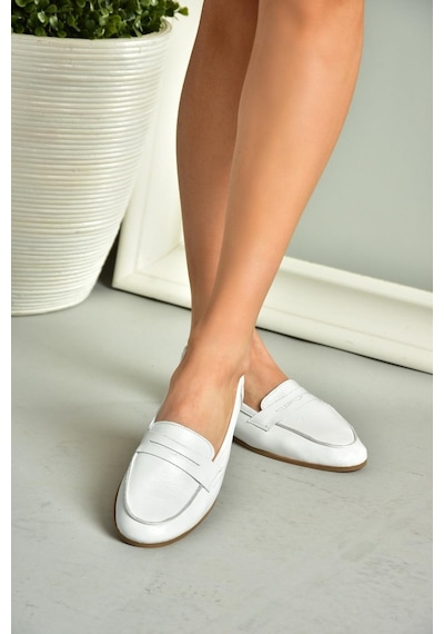 Fox Shoes S291070003 Beyaz Hakiki Deri Düz Babet Beyaz
