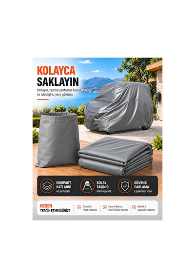 Yuki Hector 3 Kişilik Elektrikli Micro Araba Brandası Gri Oto Branda Su Geçirmez Dört Mevsim Uv İki Katmanlı Dış Ortam Örtü
