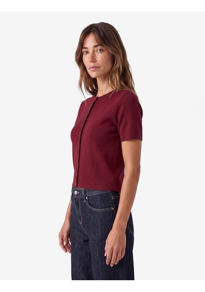 Koton Mürdüm Rengi Triko Hırka Regular Fit Kısa Kollu Bisiklet Yaka Düğmeli Mürdüm 7wak90597ht Mor