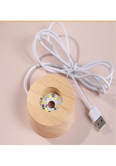 Romantik Led Işıklı Renk Değiştiren Kristal Küre Lamba Usb'li Ahşap Standlı Rgb