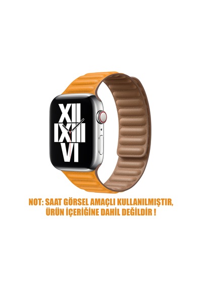 Microsonic Apple Uyumlu  Watch Series 8 45 MM Kordon Leather Link Band