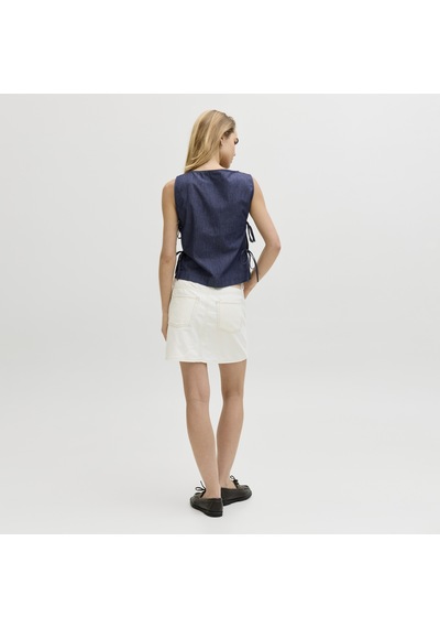 Jack & Jones Kadin Baglama Detayli Kolsuz Üst - Debby - 12287865 Dark Blue Denim