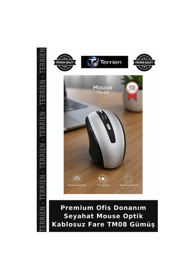 Premium Ofis Donanım Seyahat Mouse Optik Kablosuz Fare Tm08 Gümüş
