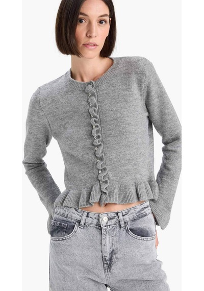 Defacto Regular Fit Bisiklet Yaka Triko Hırka F3888ax25wngr277 Gri