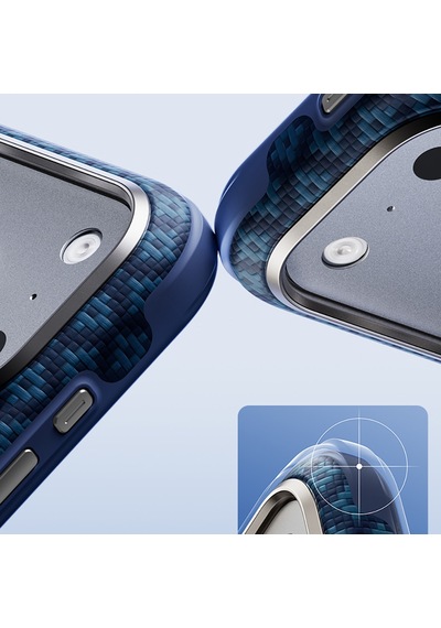 Apple Uyumlu iPhone 18 Pro Kılıf M-safeli Yükseltilmiş Çerçeveli Benks Armorgrid Armoredge X9 Kevlar Karbon Laciv Lacivert