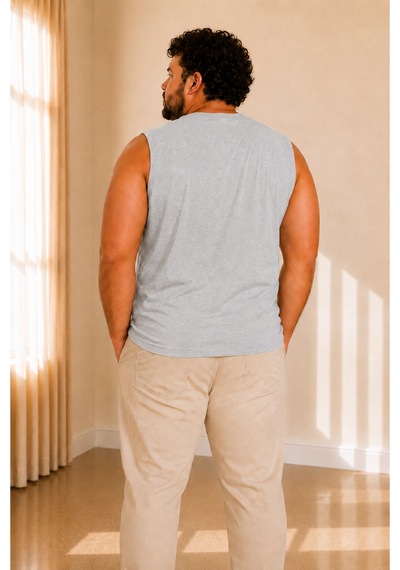 Sngl Tekstil Erkek Büyük Beden Oversize Sıfır Kollu T-shirt 3xl 4xl 5xl 6xl 7xl 8xl 9xl Gri Melanj