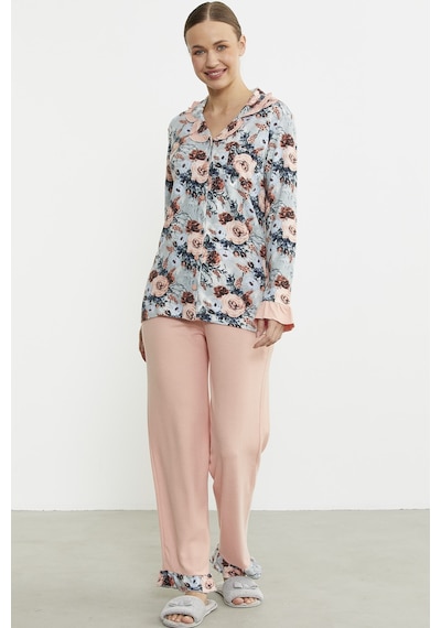 Sementa Yumuşak Dokulu Düğmeli Pijama Takım - Somon Somon