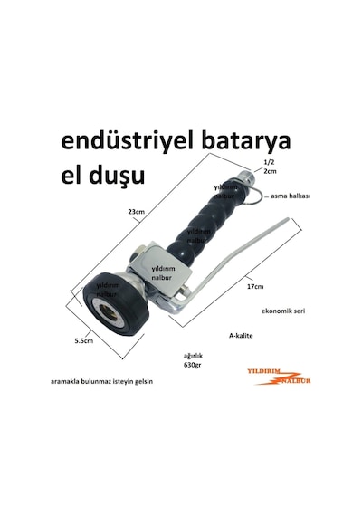 Yıldırım Fiskiyesi Elcik Ekonomik Seri Sağlam Endüstriyel Evye Bataryası El Duşu Siyah