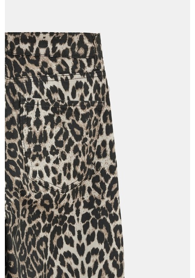 Sââde Kadın Leopar Desenli Yüksek Bel Wide Leg Jean Pantolon Siyah