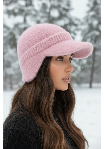 Givoria Kadın Kışlık Siperli Kulaklıklı Yumoş Şapka Bere Pembe Pembe