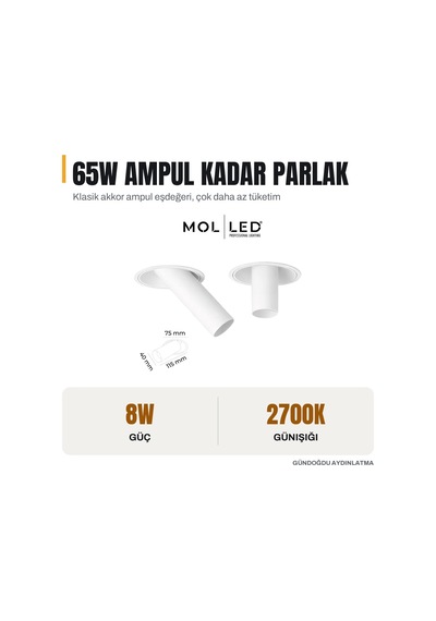 Molled Prizma Serisi 8w Sıva Altı Led Spot Beyaz Kasa 2700k - Mol5001-9