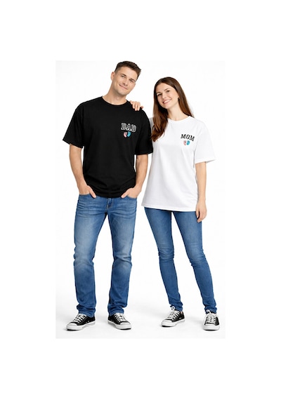 Nevermind Anne Baba Kombini Mom Dad Baskılı Çift Tişört Oversize Unisex 2 L Siyah - Beyaz