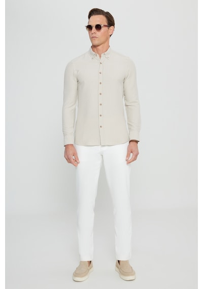 AC&Co / Altınyıldız Classics Erkek Bej Slim Fit Dar Kesim Düğmeli Yaka Armürlü Gofre Desenli Gömlek Bej AC&Co / Altınyıldız Classics Erkek Bej Slim Fit Dar Kesim Düğmeli Yaka Armürlü Gofre Desenli Gömlek Bej