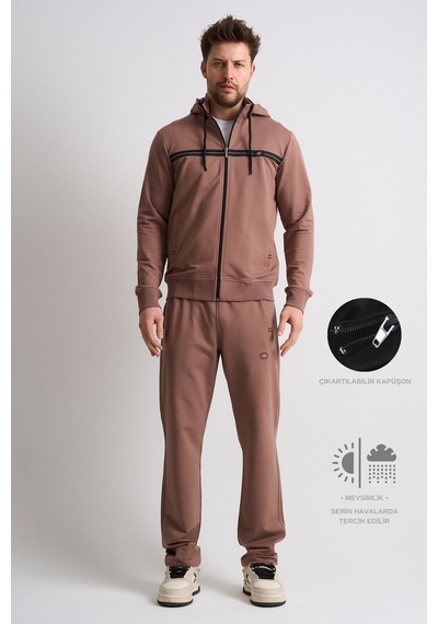 Shooter Sportswear Shooter Klasik Erkek Eşofman Takımı Çıkartılabilir Kapüşonlu Rahat Kalıp Vizon Shooter Sportswear Shooter Klasik Erkek Eşofman Takımı Çıkartılabilir Kapüşonlu Rahat Kalıp Vizon