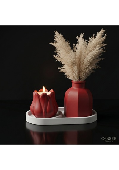 3lü Premium Avangard Köşeli Pampas Vazosu Lale Mumluk Seti - Tealight Mum Hediyeli 51994743