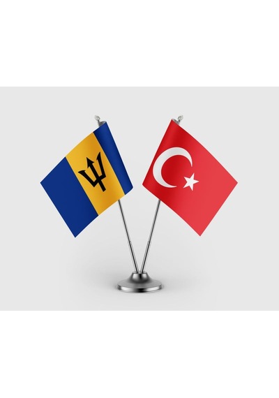 Barbados Bayrağı Ve Türk Bayrağı İkili Saten Masa Bayrağı Takımı Diğer
