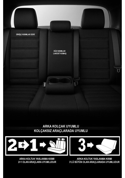 Stone Deri Oto Koltuk Kılıfı Siyah Renault Fluence-megan1-2-3-clio-symbol-tailant-toros Uyumlu