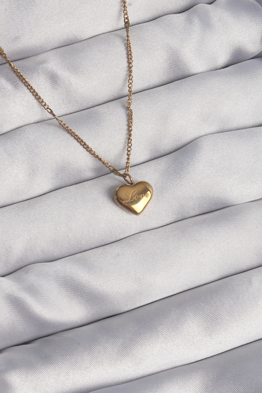 316l Çelik Gold Renk Kalp Model Love Kolye 03 - Altın