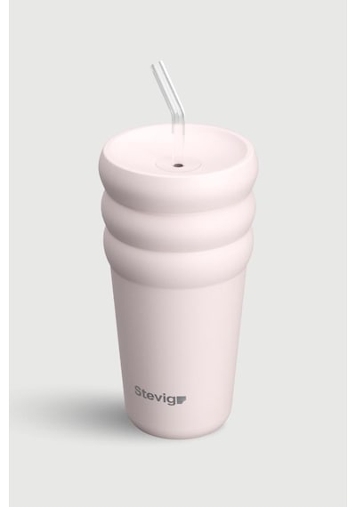 Stevig 3 Bubble Two-cap Straw Tumbler Çelik Termos 600 Ml Soft Quartz St-248 Pembe