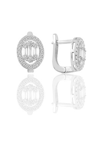 Gümüş Rodyumlu Oval Gümüş Baget Taşlı Üçlü Set