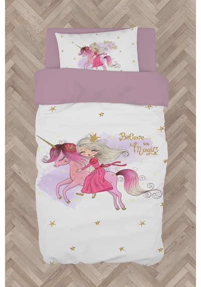 Mekta Home Bebek Ve Çocuk Odası Unicorn Üzerinde Prenses Kız Desenli Nevresim Takımı