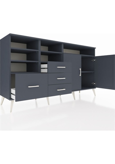 Hyperion Konsol 7 Raflı 4 Çekmeceli 2 Kapaklı 176x44x99 Antrasit- Antrasit-antrasit