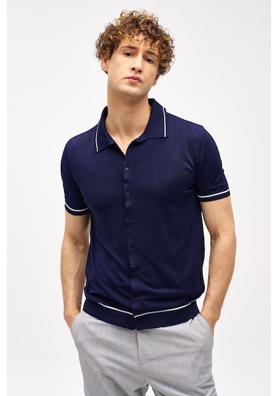 İgs Lacivert Slim Fit Dar Kalıp Düğmeli Polo Yaka Desenli Kısa Kollu Triko Tişört-16313 İgs Lacivert Slim Fit Dar Kalıp Düğmeli Polo Yaka Desenli Kısa Kollu Triko Tişört-16313