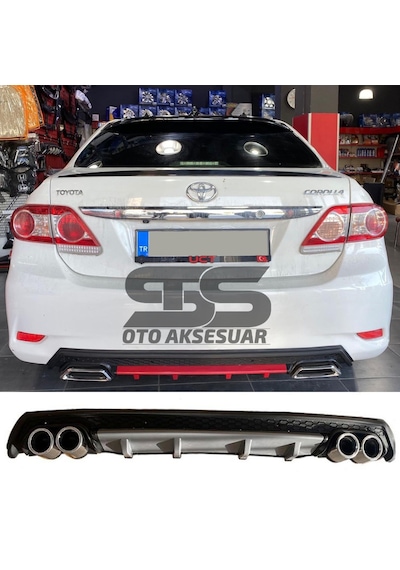 Toyota Corolla 2007-2012 Difüzör Arka Tampon Eki 4 Egzoz Çıkışlı Gri Lüx Tip