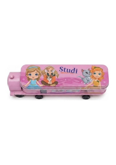 Studi Sevimli Prenses Ve Kedi Figürlü Tren Formlu Metal Kalemlik Ve Çarpım Tablolu Saklama Kutusu Pembe Diğer