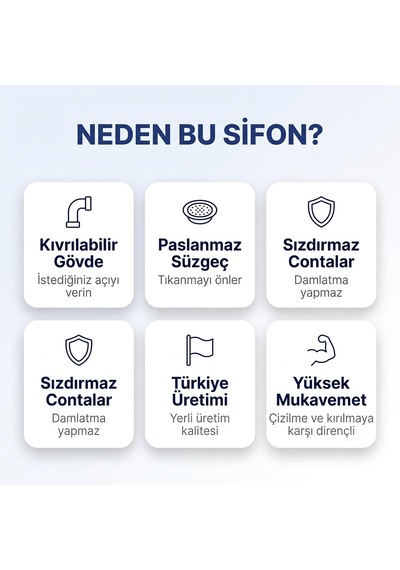 Lexroo Körüklü Lavabo Sifonu, Paslanmaz Çelik Süzgeçli Esnek Gider Borusu Standart