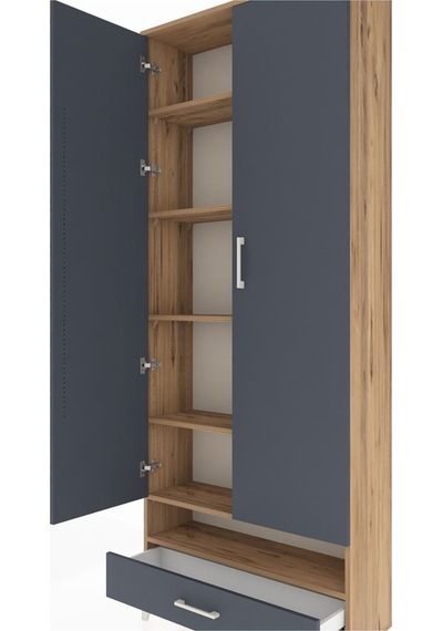 Arges Dolap 6 Raflı Tek Çekmeceli 2 Kapaklı 88x30x221 Çam-ant... Çam