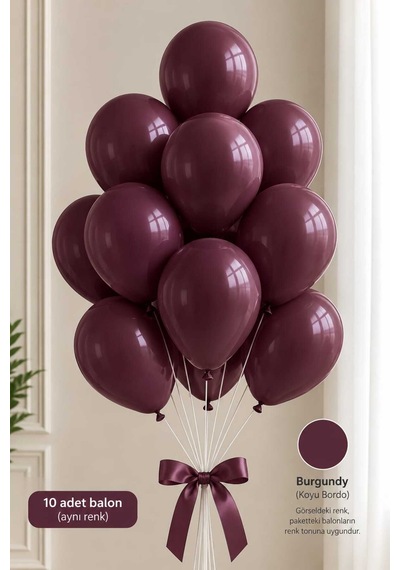 Latex Balon Seti 10'lu- Burgundy/bordo Çok Renkli