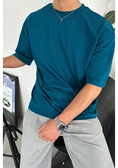 Petrol Cozy Basic Soft Oversize Tişört Petrol
