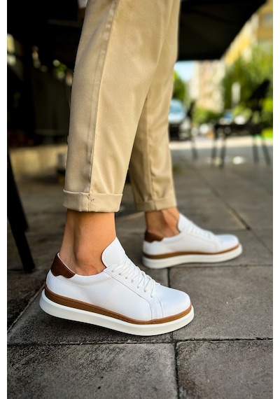 Mn979 - Santoni Gbt Spor Erkek Ayakkabı Beyaz/taba Beyaz - Taba