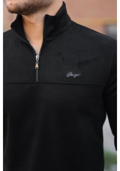 Efnaz Style Erkek Süet Yarım Fermuar Dik Yaka Sweat siyah Efnaz Style Erkek Süet Yarım Fermuar Dik Yaka Sweat siyah