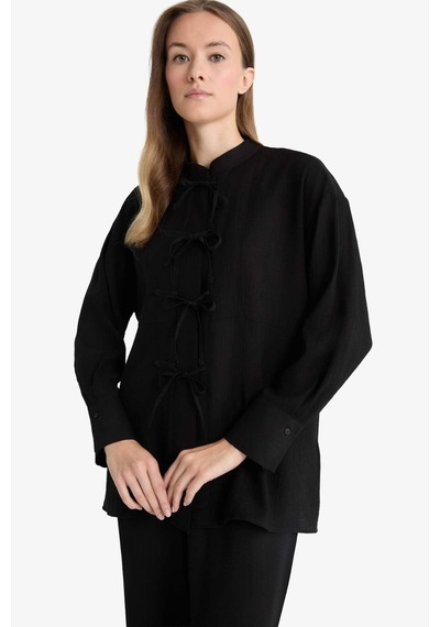 Defacto Regular Fit Krinkıl Kumaş Uzun Kollu Tunik F9919ax25aubk81 Siyah