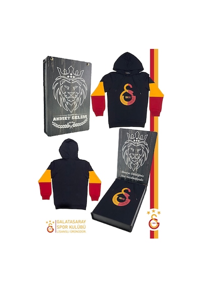 Galatasaray Orijinal Siyah Kapüşonlu Sweat Kişiye Özel Kutulu 091 Siyah