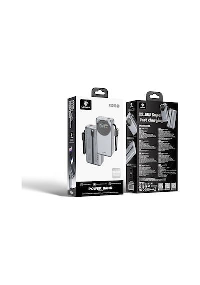Lenyes Px2004d Dijital Led Ekranlı Lightning Kablolu Powerbank 22.5w 20.000mah Gümüş