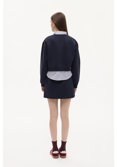 Quzu 26kswt00755 Çizgili Detaylı Kadın Sweatshirt Lacivert