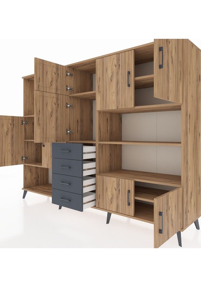 Hyperion Dolap 9 Raflı 4 Çekmeceli 8 Kapaklı 220x44x163 Çam-çam/a Çam-çam/antrasit Hyperion Dolap 9 Raflı 4 Çekmeceli 8 Kapaklı 220x44x163 Çam-çam/a Çam-çam/antrasit