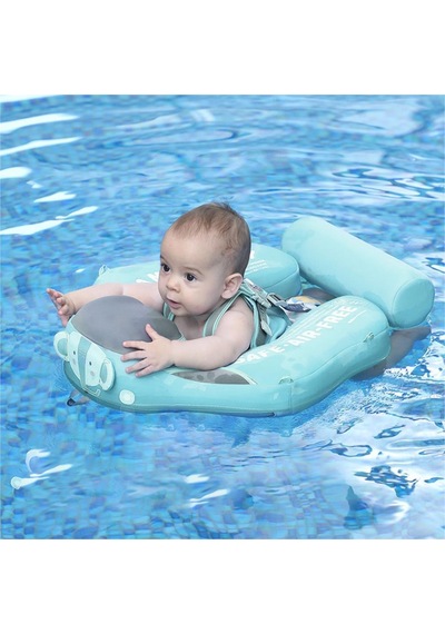 Mambobaby Yüzme Simidi - Yeşil Fil, Emniyetli, Gölgelikli Ve Ayak Destekli