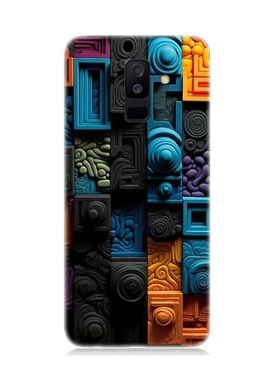 Samsung Galaxy A6 Plus Uyumlu Renkli Kareler Ve Spiraller Desenli Silikon Kılıf