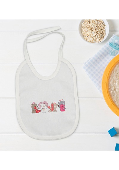 BK Kids Love Tasarımlı Beyaz Bebek Mama Önlüğü-2 Beyaz