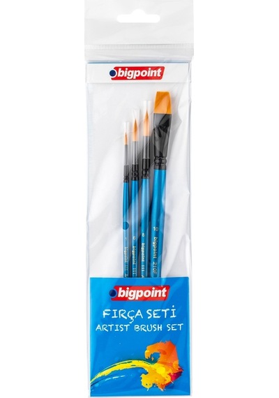 Bigpoint 111 & 210f Serisi Sentetik Kıl Yuvarlak Ve Kesik Uçlu Fırça Seti 4'lü Blister X 6 Blister